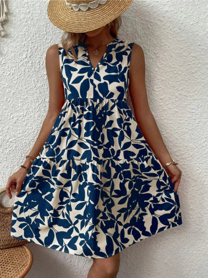 Sizes to 2XL, Boho Print Mini Dress, Sleeveless V Neck, A Line Tank Dress Casual Loose Oversize