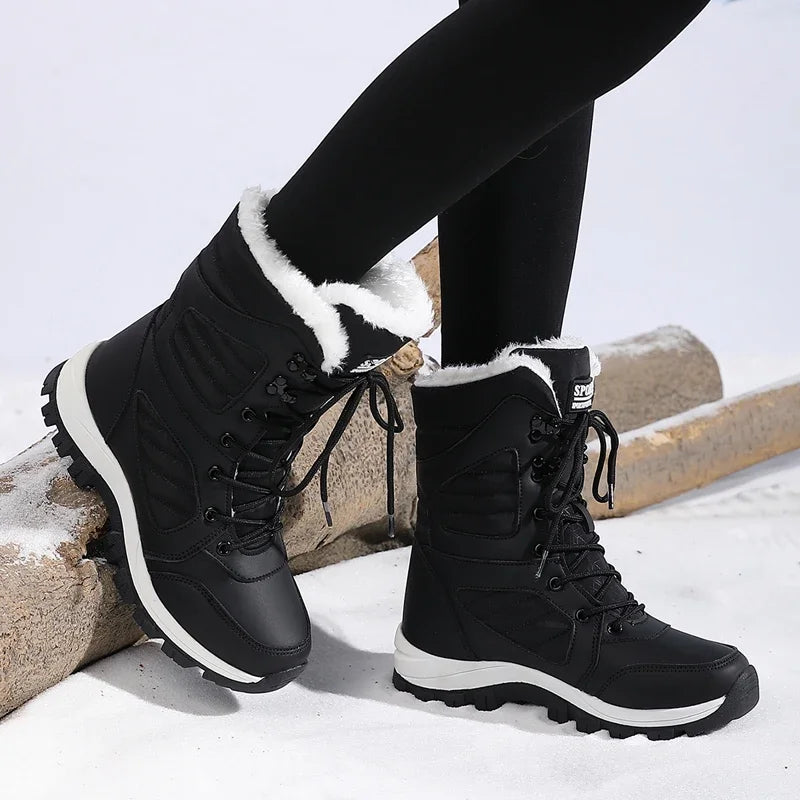 High-top Waterproof Snow Boots, Thick Plush Warm Insoles, Tie Up, Come in Army Green, White, and Black