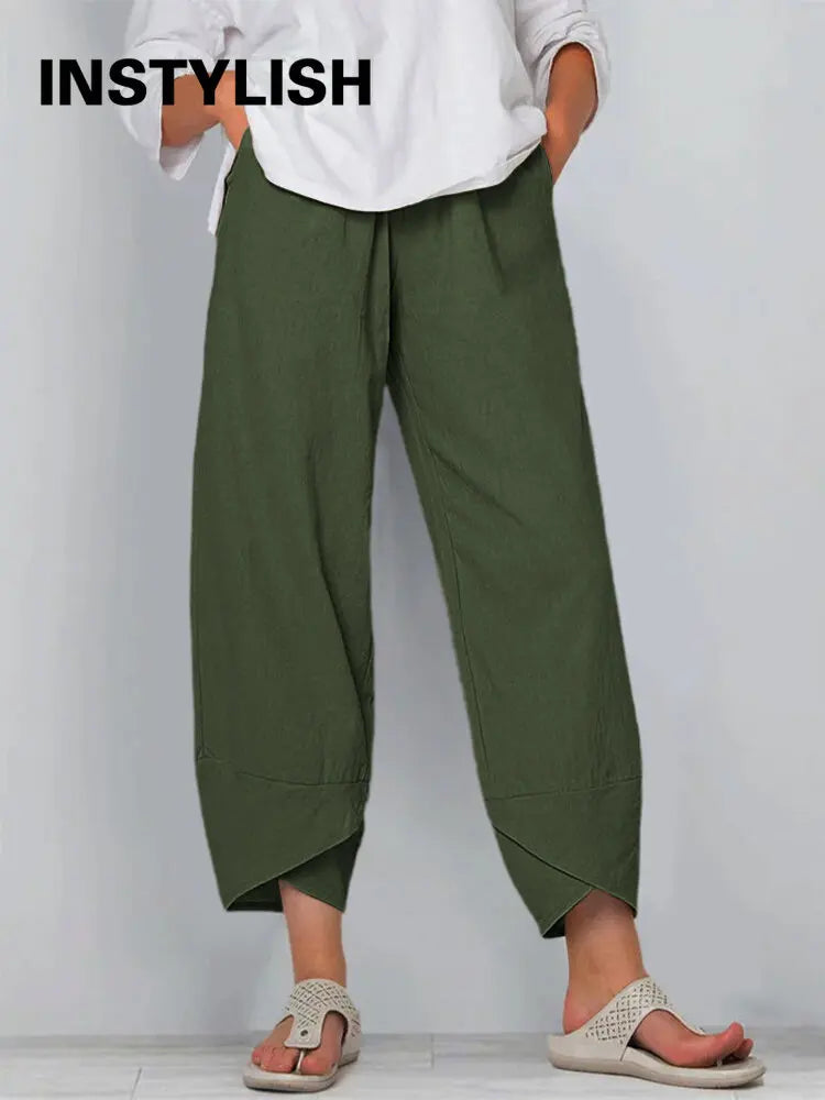 18 Solid and Patterned Cotton Linen Harem Pants, Wide Leg Trousers with Pockets