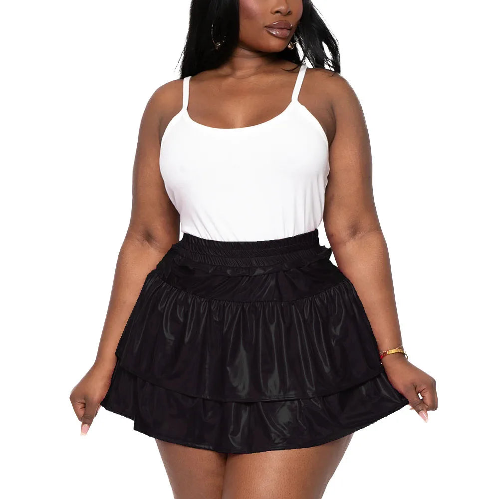 Sizes to 8XL!! Hologram Laser Tiered Pleated Mini Skirts, High Elastic Waist, A-line