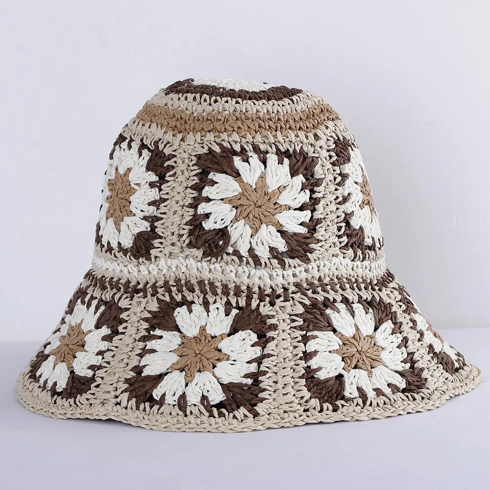 Bright Colored Floweed Crocheted Fisherman Hat