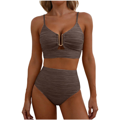 Sizes to XXL, 2 Piece Bikini,  Wire U Cutout in top,  High Waisted,  Variety of Colors