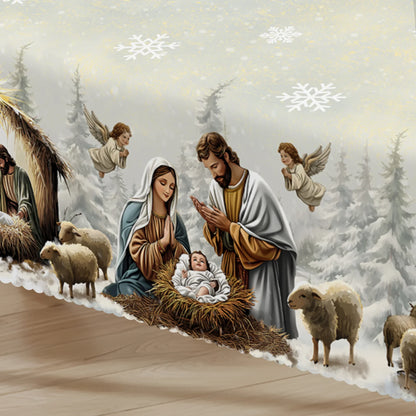 Christmas Nativity Tablecloth in 13 Designs (sizes and shapes listed at end)