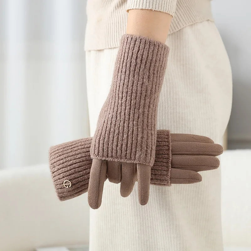 3 Ways to Wear Removable Suede Knit Gloves, Warm Touch Screen Fashion, Elegant Elasticity, Softly Thickened