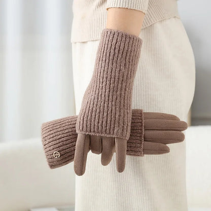 3 Ways to Wear Removable Suede Knit Gloves, Warm Touch Screen Fashion, Elegant Elasticity, Softly Thickened