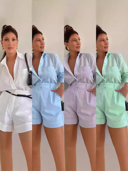 Long Sleeve 2-Piece Shorts and Shirt Outfit.  5 colors