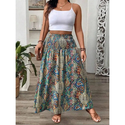 Sizes to 4XL  Bohemian Maxi Skirt with Elastic Waistband