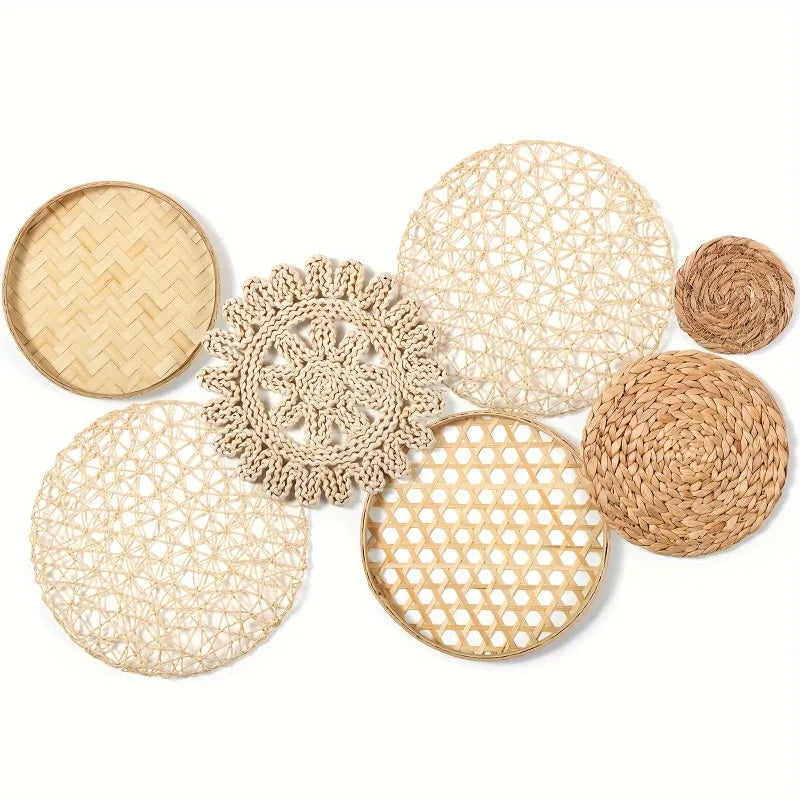 7pcs/set Bohemian Hand-Woven Hanging Straw Wall Decor