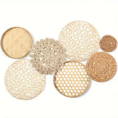 7pcs/set Bohemian Hand-Woven Hanging Straw Wall Decor