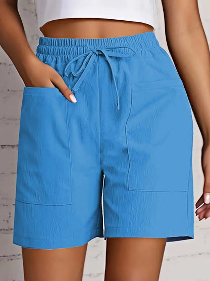 Women's Bermuda High Waist 4 Inch Shorts Loose Fit Elastic Waist and Drawstring, Casual Shorts with Pockets,