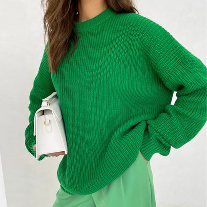 Chunky Knit Oversized Crew-Neck Pullover Sweater, 16 Colors