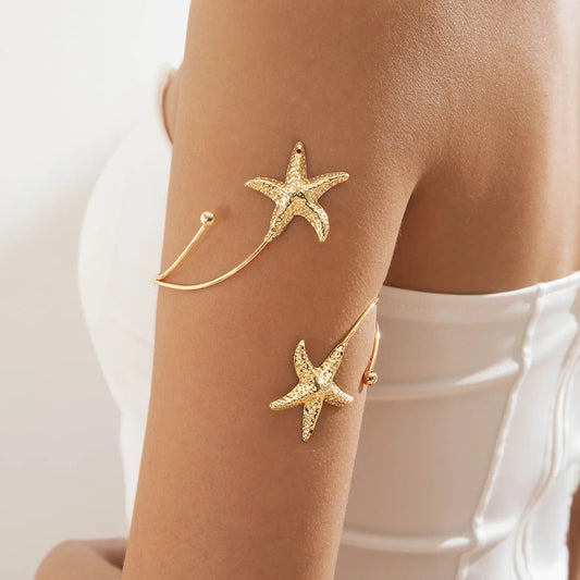 Bohemian Metal Starfish Open Arm Bracelet String Leaf Wave Flower  (7 other designs)