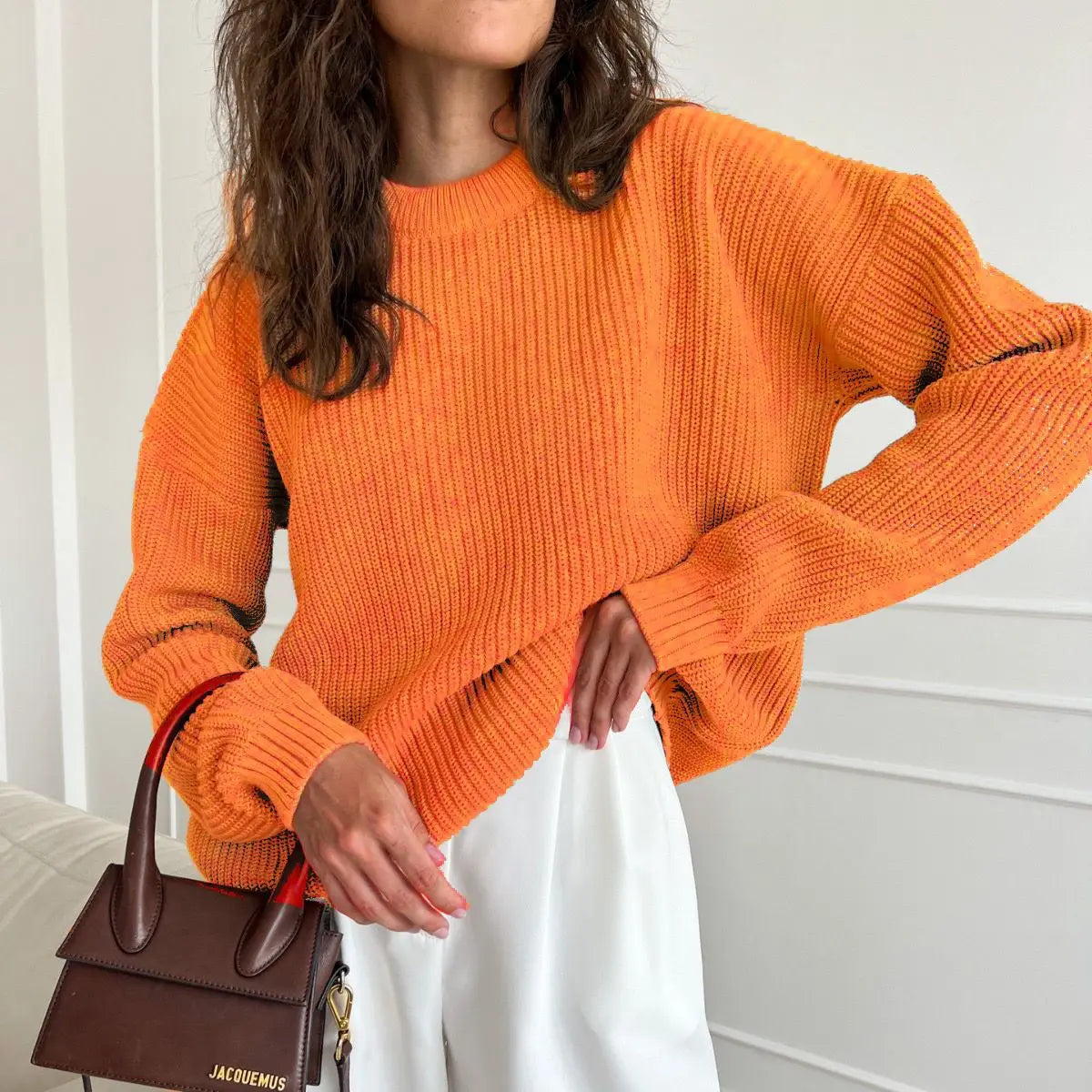 Chunky Knit Oversized Crew-Neck Pullover Sweater, 16 Colors