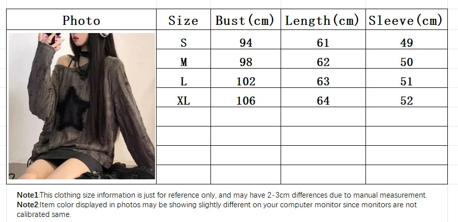Star Print T-Shirt, Streetwear, Off Shoulder Tops, Oversized, Long Sleeve Loose Tees
