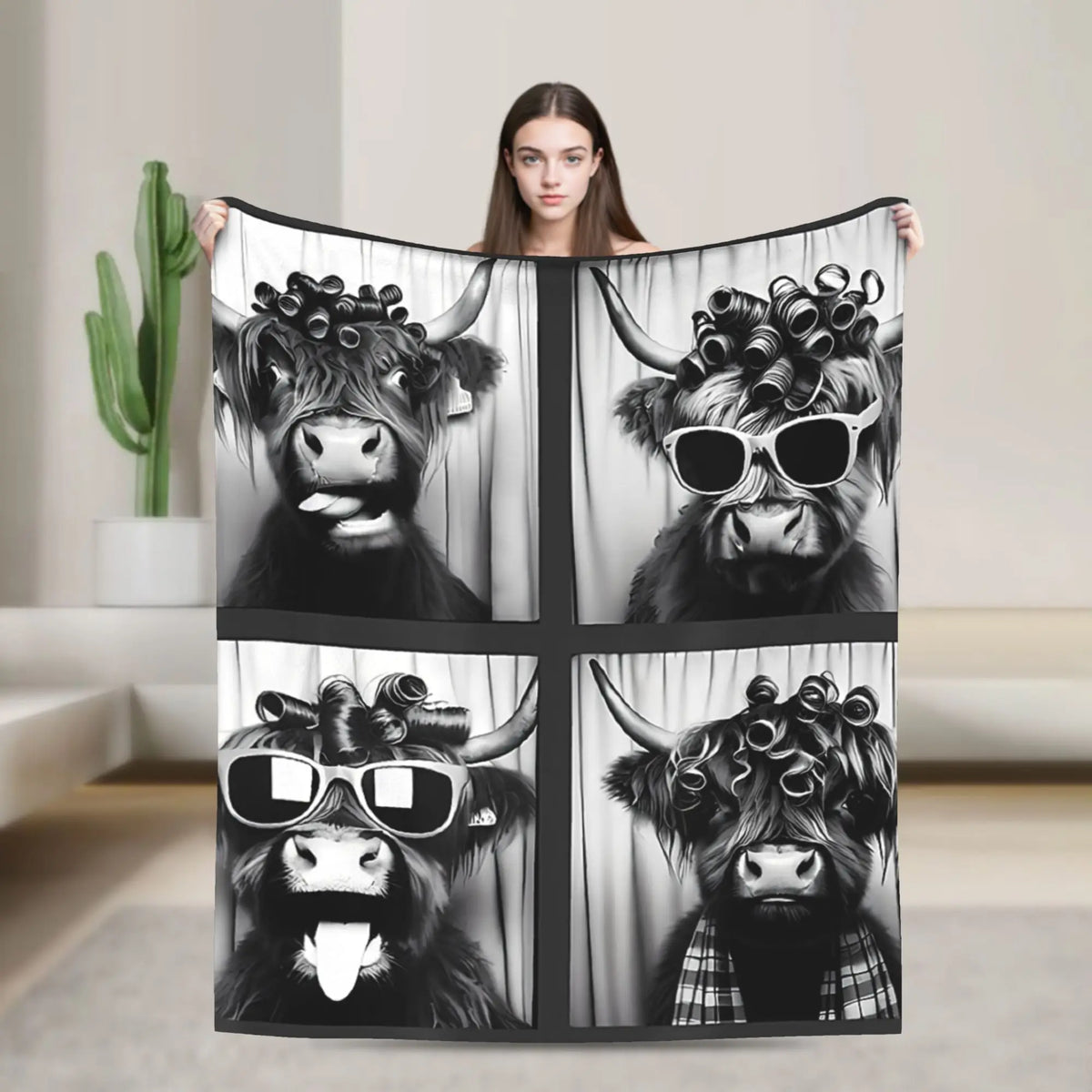 Christmas Highland Cow Fleece Blanket t for Home 150*125cm Piece. 25 Different Prints
