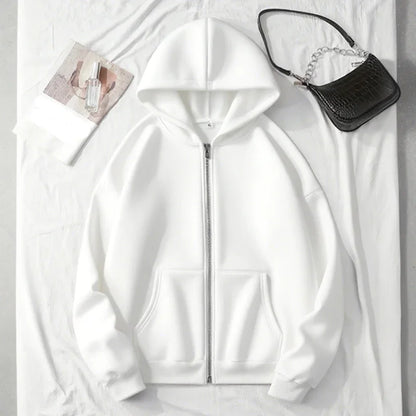 Casual Zipper Hooded Sweatshirts in Grey, Black and White