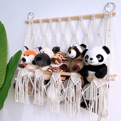 Boho Hand-woven Storage Hammock Rack Ideal for Children's Room Plush Toy Storage Display Shelf Home Decor Organizer Mesh Wall Art Tapestry