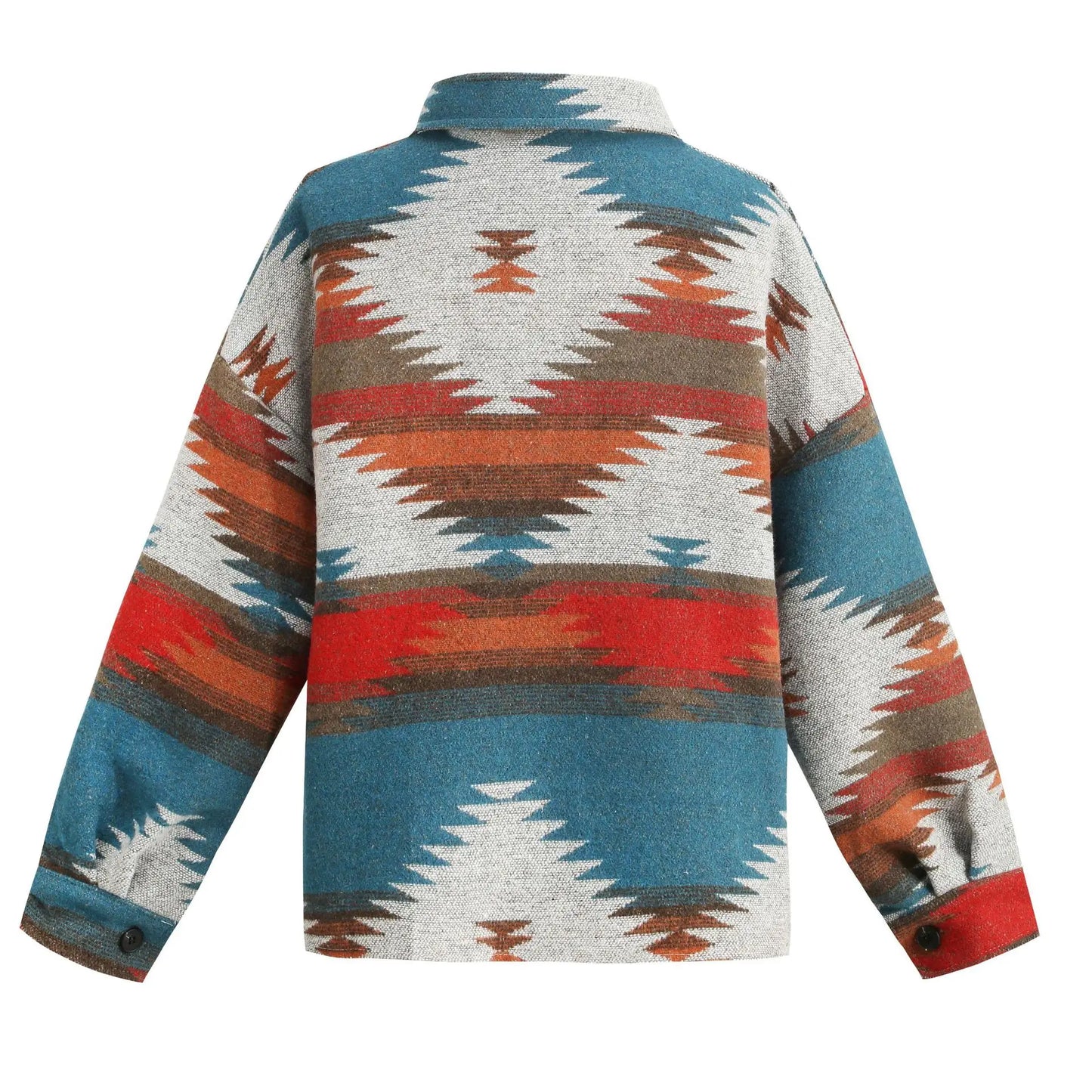 Vintage Loose Denim Jacket, Aztec Retro Ethnic Style, Long Sleeved, Shirt Collar, Sizes to XXL