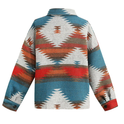 Vintage Loose Denim Jacket, Aztec Retro Ethnic Style, Long Sleeved, Shirt Collar, Sizes to XXL