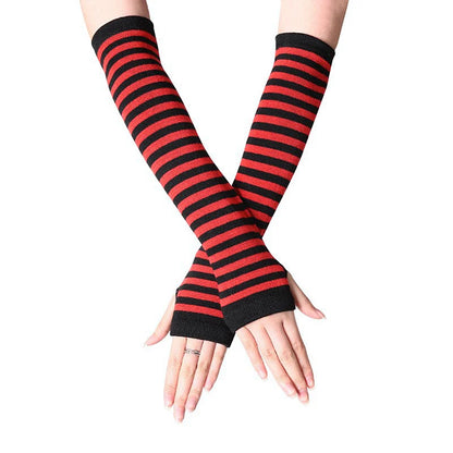 Winter Warm Long Sleeve Gloves Fingerless Stripe Knitted Elbow Elastic Outdoor Fashion Warm Wrist and Arm Glove in 8 colors
