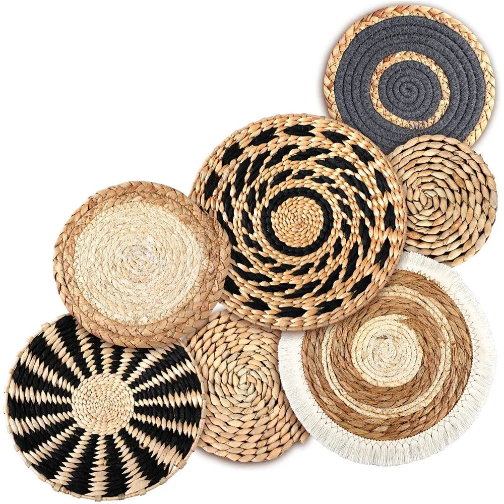 4/7PCS Boho Seagrass Rattan Wicker Handmade Wall Art