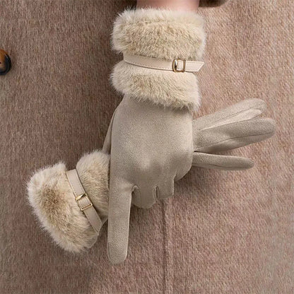 Warm Gloves Fleece Lined Windproof Cold-Resistant Touchscreen Compatible with Plush Decoration