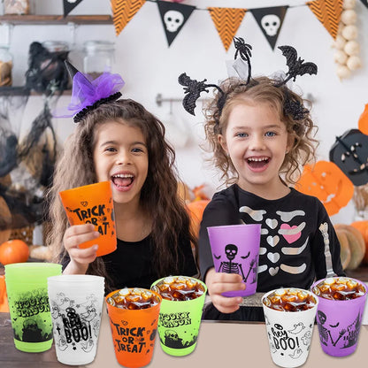 24Pcs Halloween Drinking Cups, Boo, Skeleton, Happy Halloween, Trick or Treat, and more for a Colorfully Spooky Halloween Party