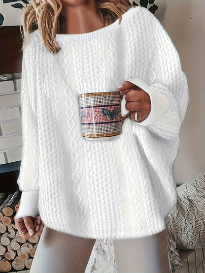 Sizes 1XL to 5XL Cozy Chunky Knit Sweater Cable Knit Design Loose Fit in Black and White