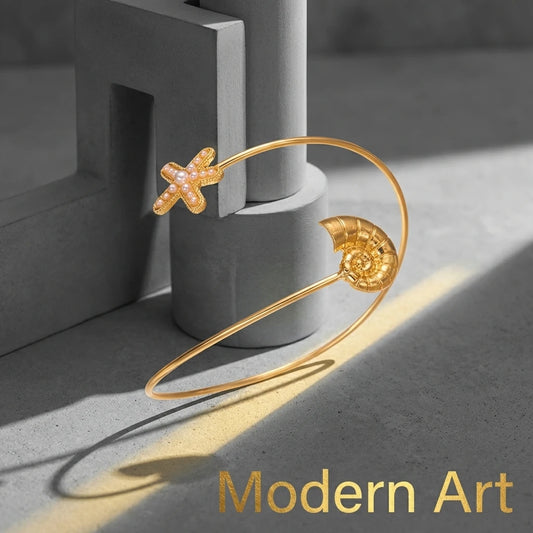 Elegant Boho Starfish Conch Arm Cuff