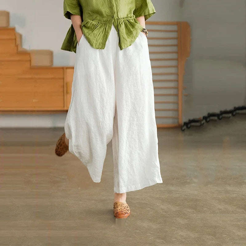 Wide Leg Ankle-length Pants, Casual, Loose Straight Leg, Breathable, High Waist,