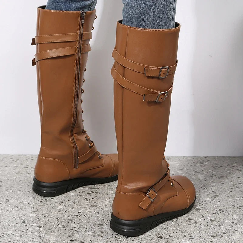 Boho Knee-High Lace-Up Boots, Also in Black and Dark Brown