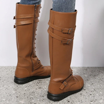 Boho Knee-High Lace-Up Boots, Also in Black and Dark Brown