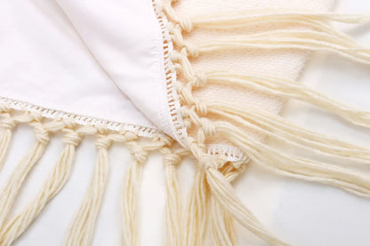 Boho Tassels Handmade Knitted Capes Thick Warm Ethnic Cloak Poncho (Red and Off White)