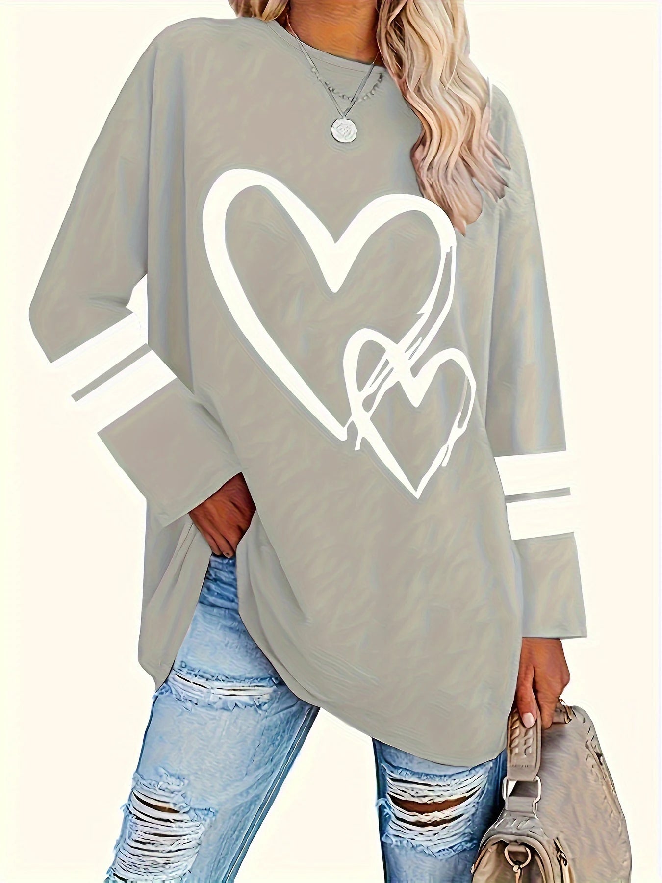 Plus Size eyelet hollow solid  heart-shaped printed long-sleeved Light Stretch, Casual.  Available in 6 Colors