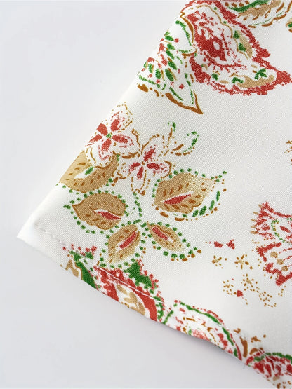 Boho Floral Print All-Season Maxi Skirt, Elastic Waist Flowy