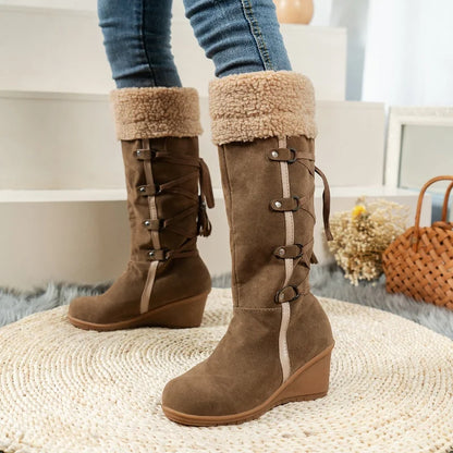 Wedge Heel, Comfortable, Casual, Warm Women's Cross Strap Boots