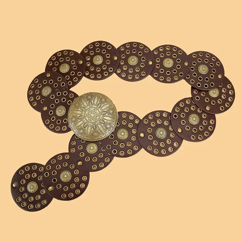 Vintage Riveted Leather Patchwork Design Wide Belt