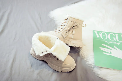 Short Snow Boots, Anti‑Slip, Warm Fur Lined, Lace-Up Casual Ankle Boots, Come in Black, White, Tan