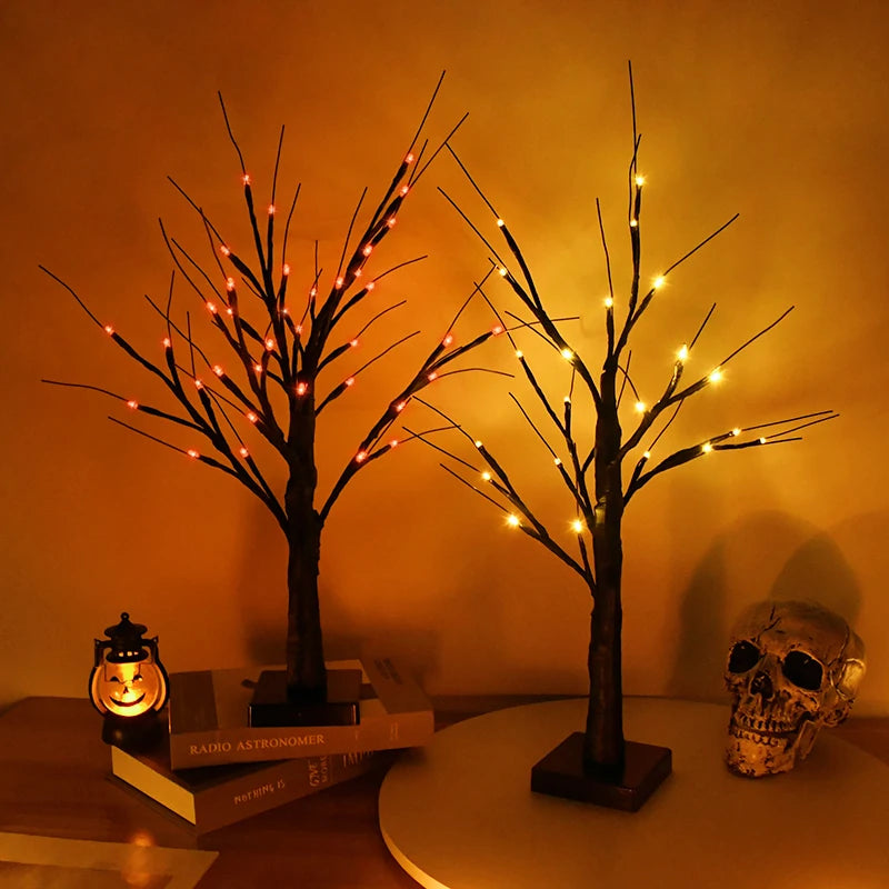 Halloween LED Birch Tree Light for Small Decorations.  Great to dis[play children's handmade Halloween items