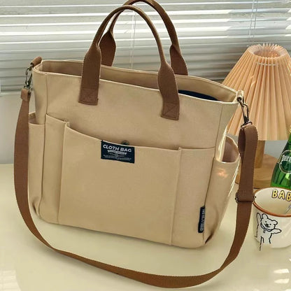 Urban Minimalist Large Capacity Horizontal Canvas Double and Single Straps