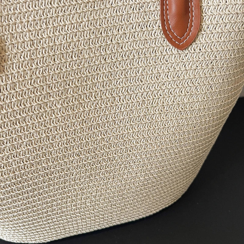 Large Capacity Straw Tote Shopper Bag With Shoulder Straps