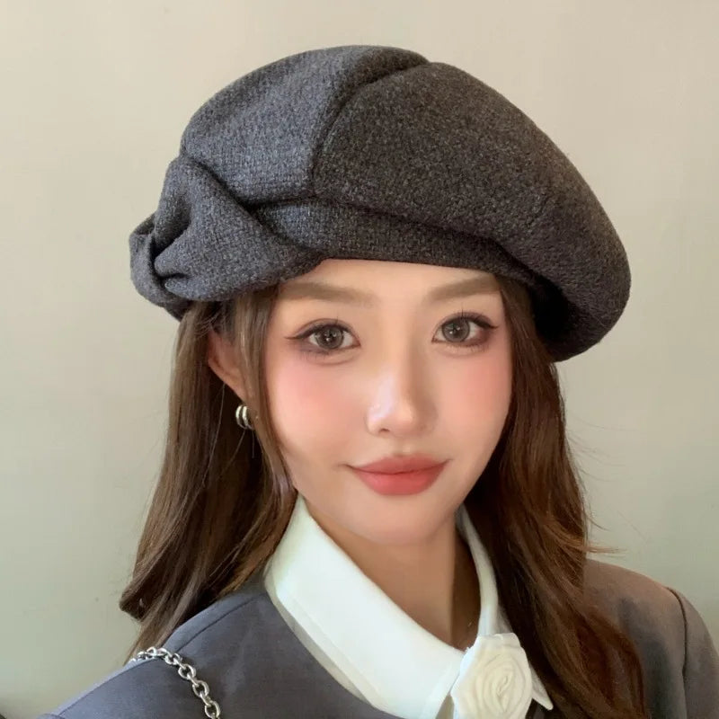 Retro Beret - Bow Detail Cloud-like Soft Fit for Large Head