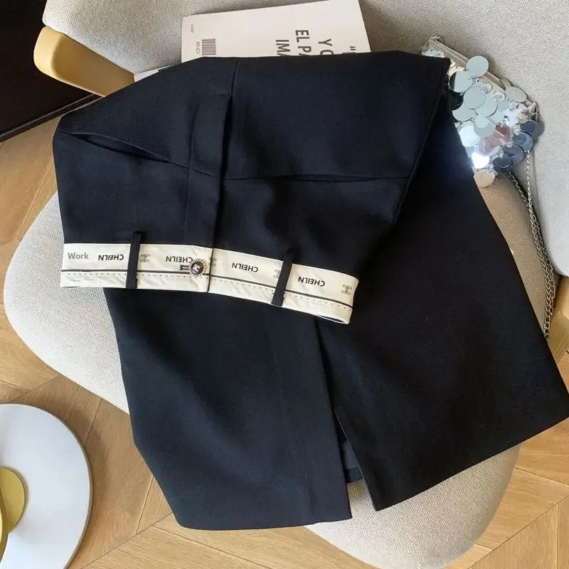 Sizes to 4XL, Straight Black Pencil Suit Skirt, Zipper and button closure and 2 front Pockets
