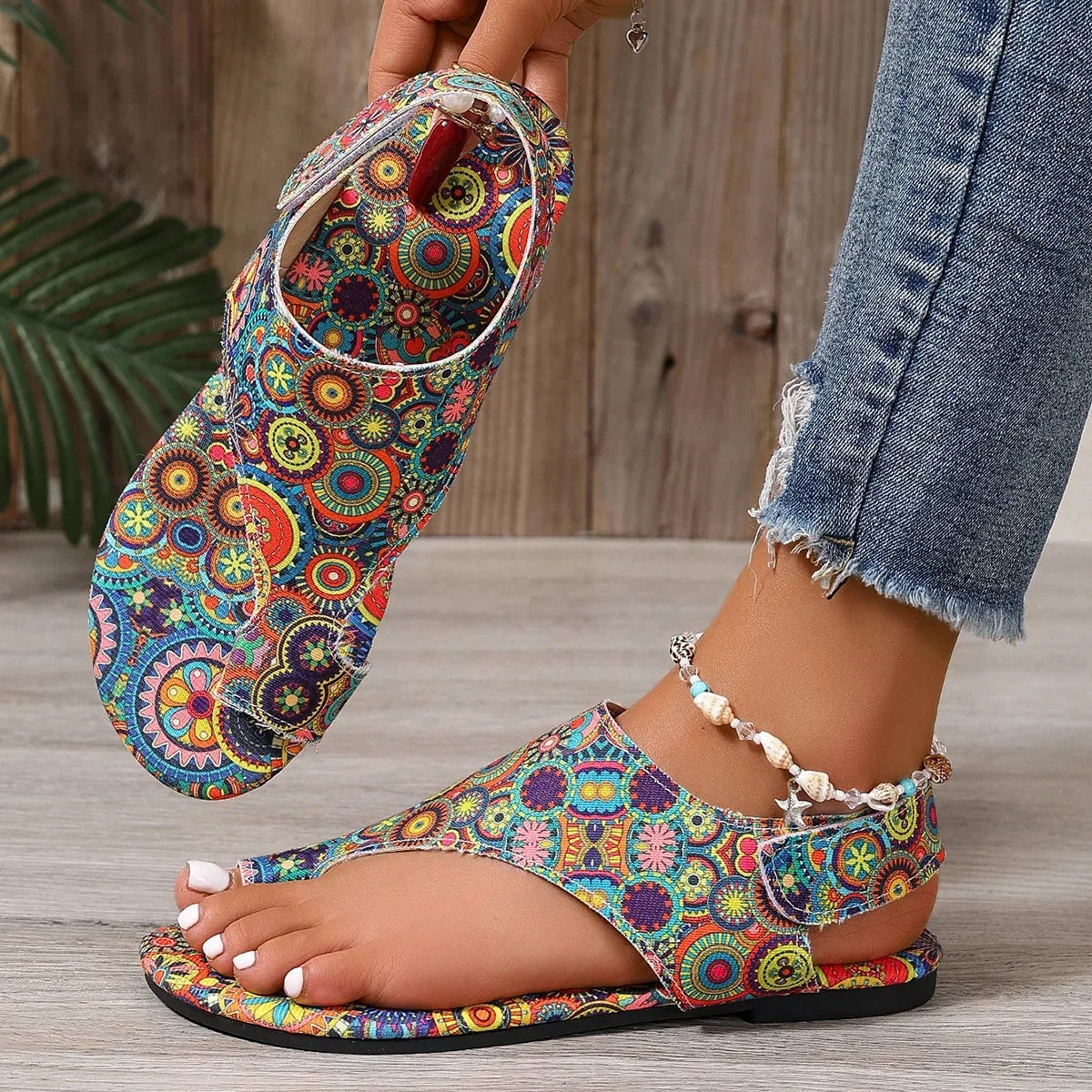 Comfortable flat Boho Romanesque Shoes , Easy attach velcro