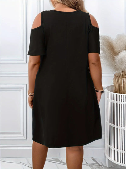 Plus Size to 5XL, Cold Shoulder Dress, Casual Loose Fit, Knee Length, Short Sleeve