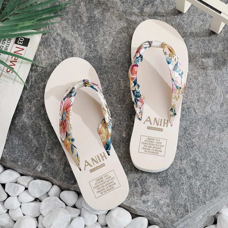 Bohemian Satin Ribbon Flip-Flops in Black or white