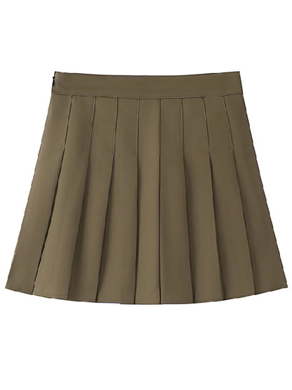 Sizes to 3XL, Pleated Skirt, High Waist, Zipper Closure, Mini-Skirts