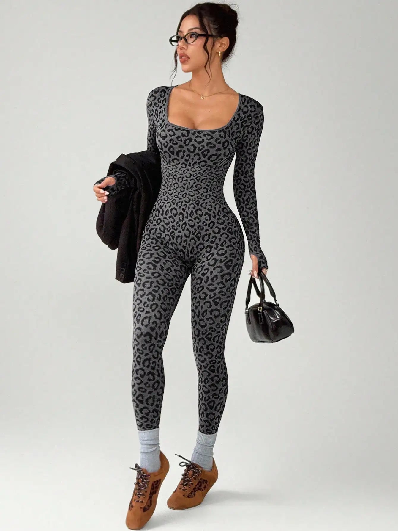 Slimming Elastic Hip Hugging Long Sleeve U Collar Stretchy