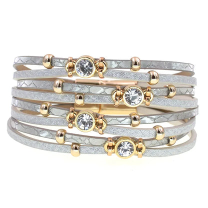 4 colors Bohemian leather bracelets  Metal bead charm bracelet with magnet back closure