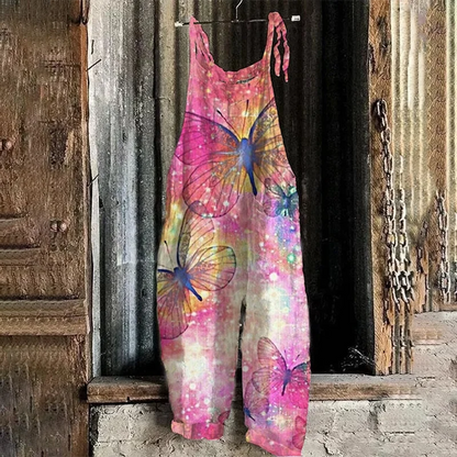 Boho Overalls in several different designs, Tie Straps, Loose Fit, Rolled bottoms